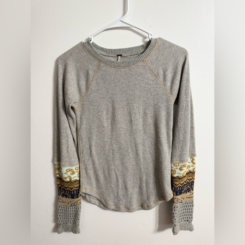 Free People Mix Cuff Thermal Top in Heather Grey Sz S